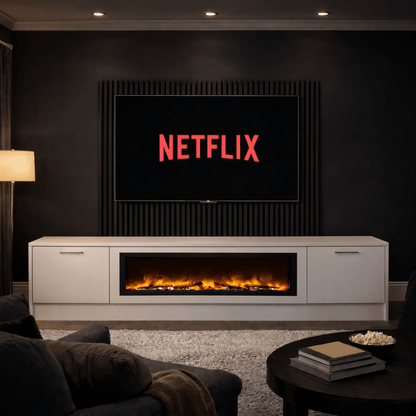 Large 60" Fireplace Media Wall Entertainment with Smooth Door Base - For Up to 130" TVs 9 - Online Bedrooms