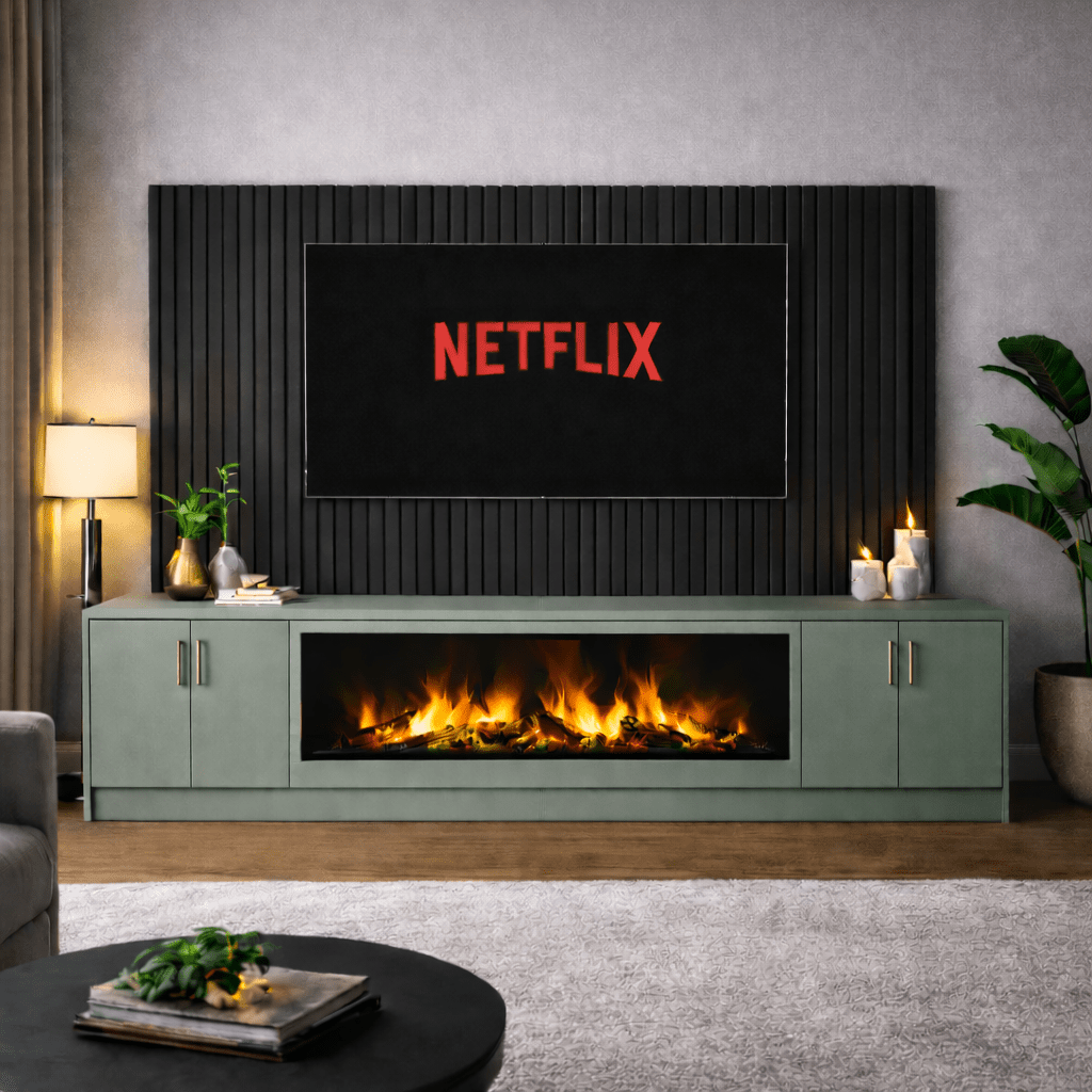 Large 60" Fireplace Media Wall Entertainment with Smooth Door Base - For Up to 130" TVs 12 - Online Bedrooms