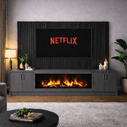 Large 60" Fireplace Media Wall Entertainment with Smooth Door Base - For Up to 130" TVs 10 - Online Bedrooms