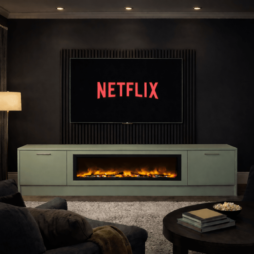 Large 60" Fireplace Media Wall Entertainment with Smooth Door Base - For Up to 130" TVs 6 - Online Bedrooms