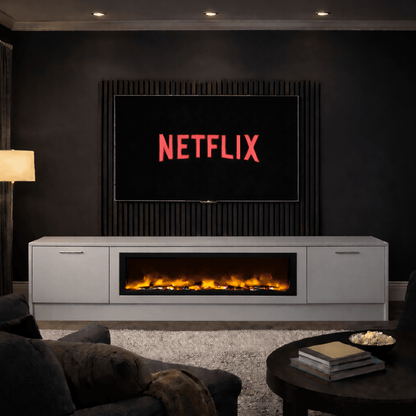 Large 60" Fireplace Media Wall Entertainment with Smooth Door Base - For Up to 130" TVs 16 - Online Bedrooms