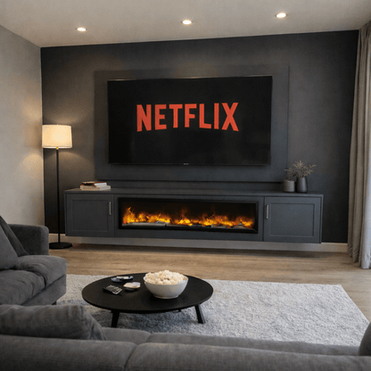 Large 60" Floating Fireplace Media Wall Entertainment Bundle with Shaker Doors - For Up to 70" TVs 4 - Online Bedrooms