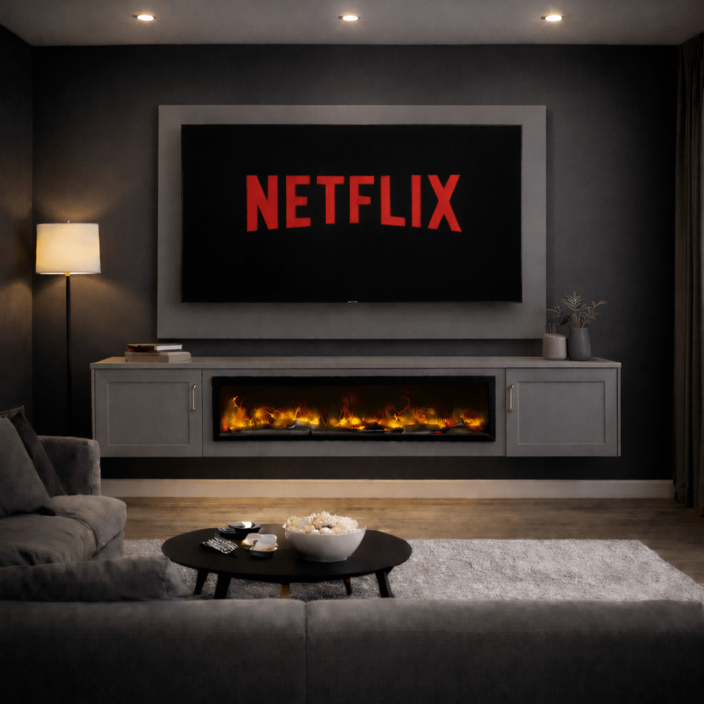 Large 60" Floating Fireplace Media Wall Entertainment Bundle with Shaker Doors - For Up to 70" TVs 6 - Online Bedrooms