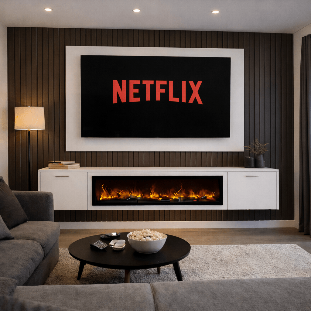 Large 60" Floating Fireplace Media Wall Entertainment Bundle with Smooth Doors - For Up to 70" TVs 1 - Online Bedrooms