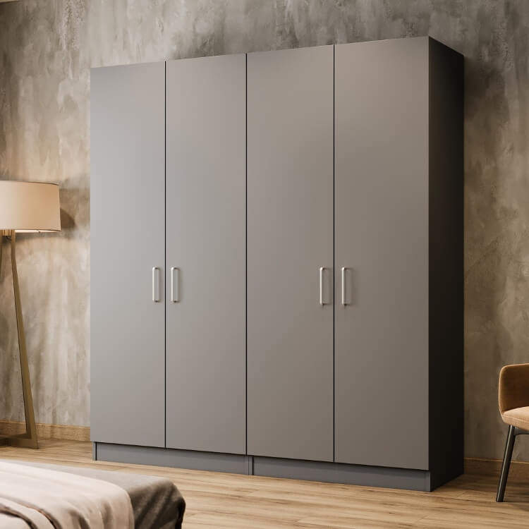 Lenton Dust Grey Freestanding Wardrobe - W: 2000 x H: 2100 x D: 600 3 - Online Bedrooms