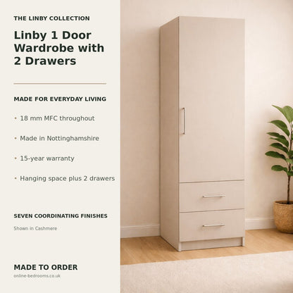 Linby 1 Door Wardrobe with 2 Drawers 2 - Online Bedrooms