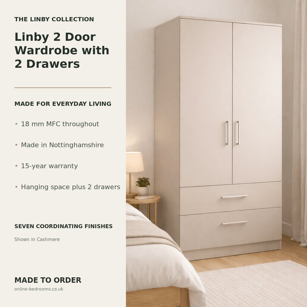 Linby 2 Door Wardrobe with 2 Drawers 2 - Online Bedrooms