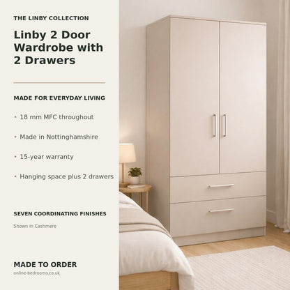 Linby 2 Door Wardrobe with 2 Drawers 2 - Online Bedrooms