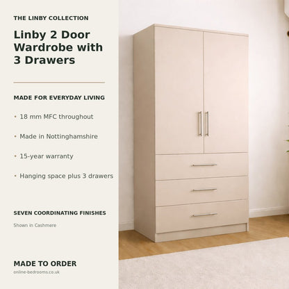 Linby 2 Door Wardrobe with 3 Drawers 2 - Online Bedrooms