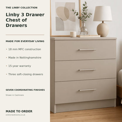 Linby 3 Drawer Chest of Drawers 2 - Online Bedrooms