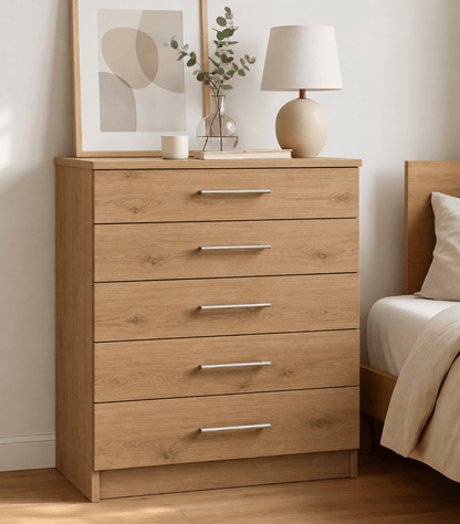 Linby 5 Drawer Chest of Drawers in Natural Nebraska Oak