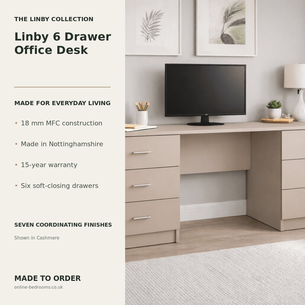 Linby 6 Drawer Office Desk 2 - Online Bedrooms