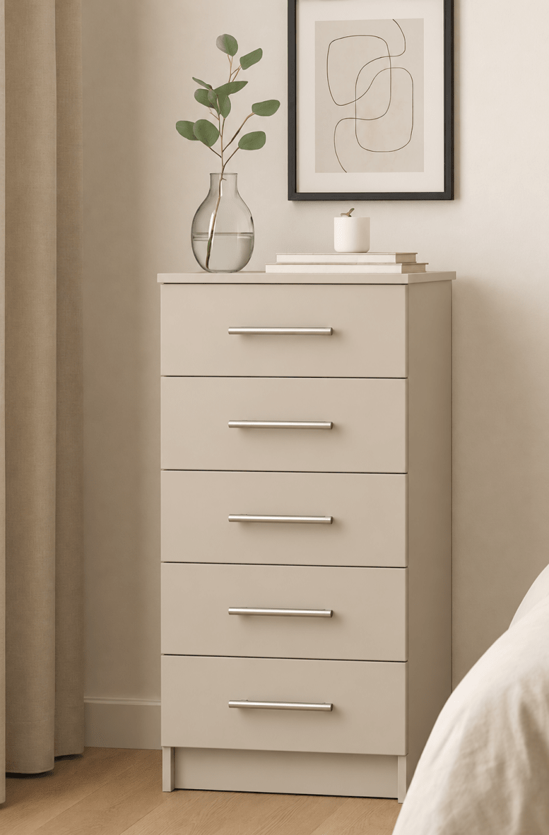 Linby Narrow 5 Drawer Chest of Drawers in Cashmere