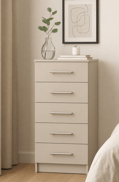 Linby Narrow 5 Drawer Chest of Drawers in Cashmere