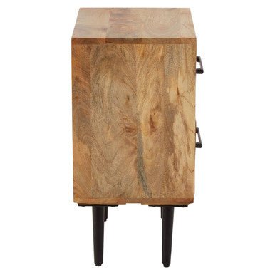 Mango Wood Two - Drawer Bedside Table with Handcrafted Chevron Front and Black Iron Legs, Boho 7 - Online Bedrooms