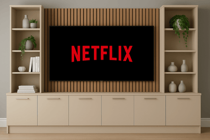 Media Wall Entertainment Base & Double Shelving Unit - For Up to 100" TVs 13 - Online Bedrooms