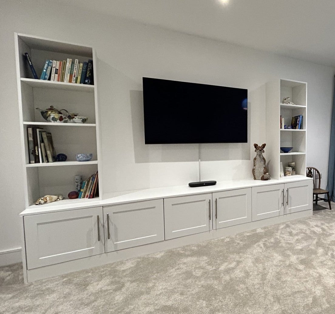 Media Wall Entertainment Base & Double Shelving Unit - For Up to 100" TVs 2 - Online Bedrooms