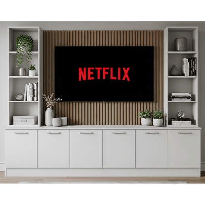Media Wall Entertainment Base & Double Shelving Unit - Up to 100" TVs 2 - Online Bedrooms