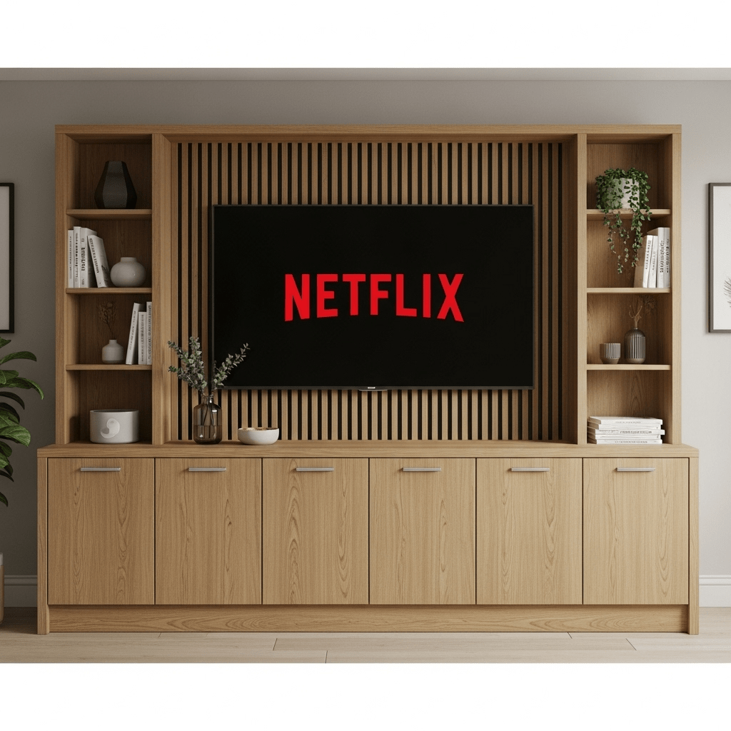 Media Wall Entertainment Base & Double Shelving Unit - Up to 100" TVs 4 - Online Bedrooms