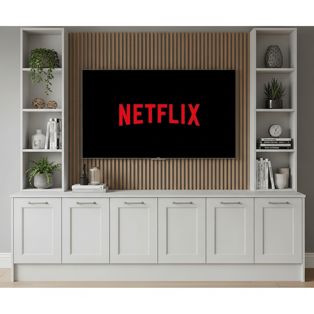 Media Wall Entertainment Base & Double Shelving Unit - Up to 100" TVs 3 - Online Bedrooms