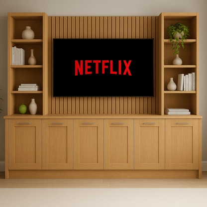 Media Wall Entertainment Base & Double Shelving Unit - Up to 100" TVs 6 - Online Bedrooms