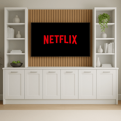 Media Wall Entertainment Base & Double Shelving Unit - Up to 100" TVs 5 - Online Bedrooms
