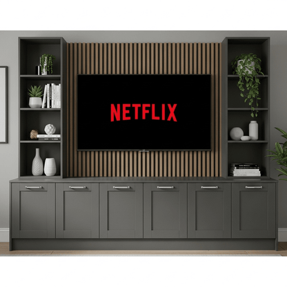 Media Wall Entertainment Base & Double Shelving Unit - Up to 100" TVs 1 - Online Bedrooms