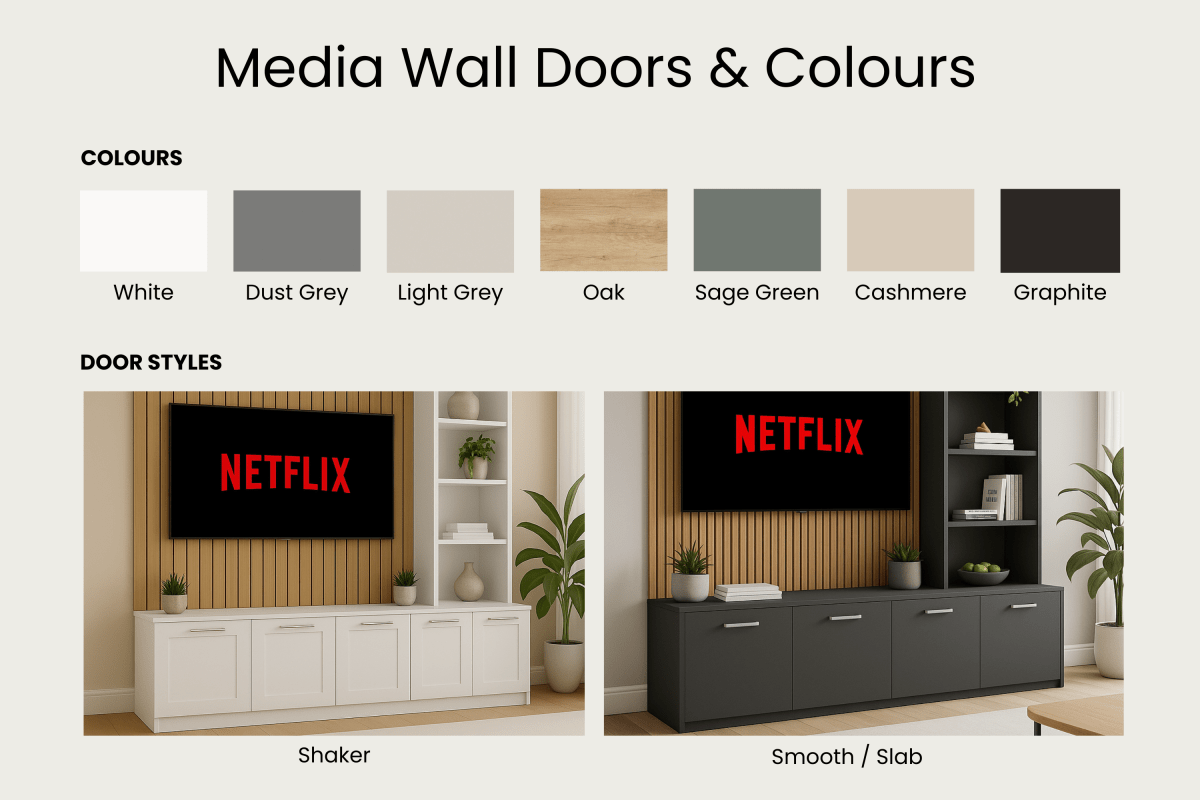 Media Wall Entertainment Shaker Base Unit - Right Hand Shelving - For Up to 130" TVs 2 - Online Bedrooms