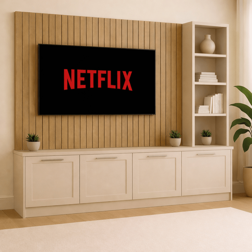 Media Wall Entertainment Shaker Base Unit - Right Hand Shelving - For Up to 130" TVs 5 - Online Bedrooms