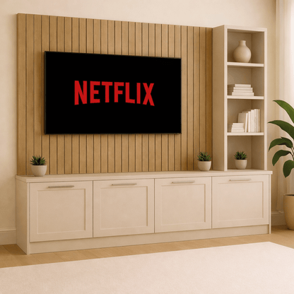 Media Wall Entertainment Shaker Base Unit - Right Hand Shelving - For Up to 130" TVs 5 - Online Bedrooms