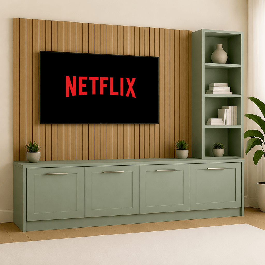 Media Wall Entertainment Shaker Base Unit - Right Hand Shelving - For Up to 130" TVs 6 - Online Bedrooms