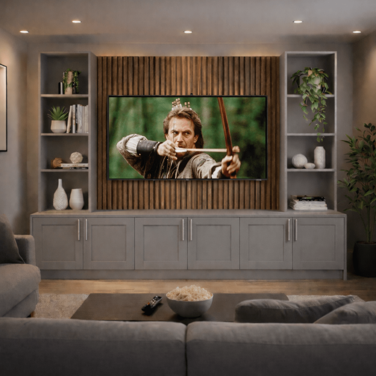 Media Wall Entertainment Shaker Door Base & Double Shelving Unit - For Up to 100" TVs 6 - Online Bedrooms