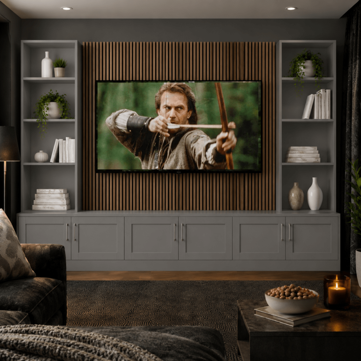 Media Wall Entertainment Shaker Door Base & Double Shelving Unit - For Up to 100" TVs 6 - Online Bedrooms