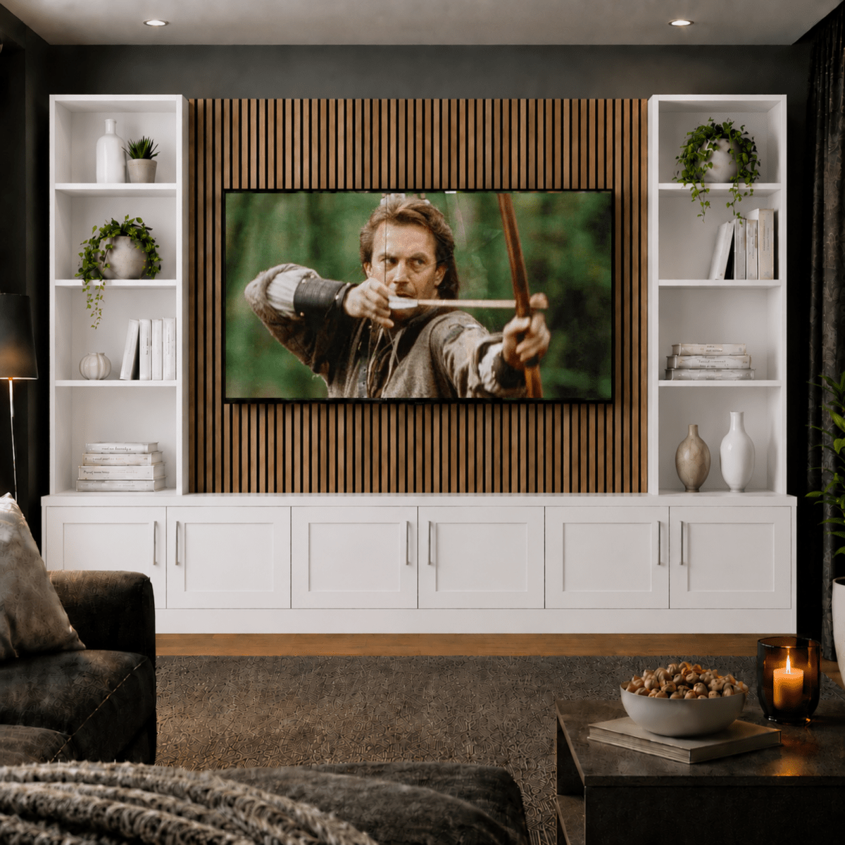 Media Wall Entertainment Shaker Door Base & Double Shelving Unit - For Up to 100" TVs 4 - Online Bedrooms