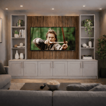 Media Wall Entertainment Shaker Door Base & Double Shelving Unit - For Up to 100" TVs 7 - Online Bedrooms