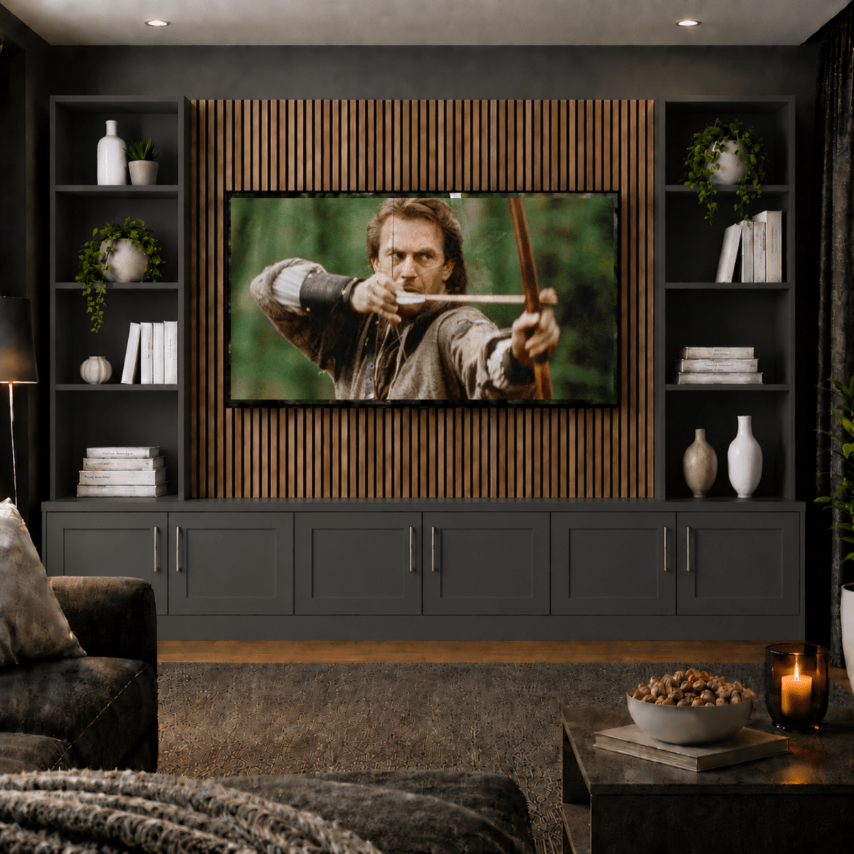 Media Wall Entertainment Shaker Door Base & Double Shelving Unit - For Up to 100" TVs 3 - Online Bedrooms