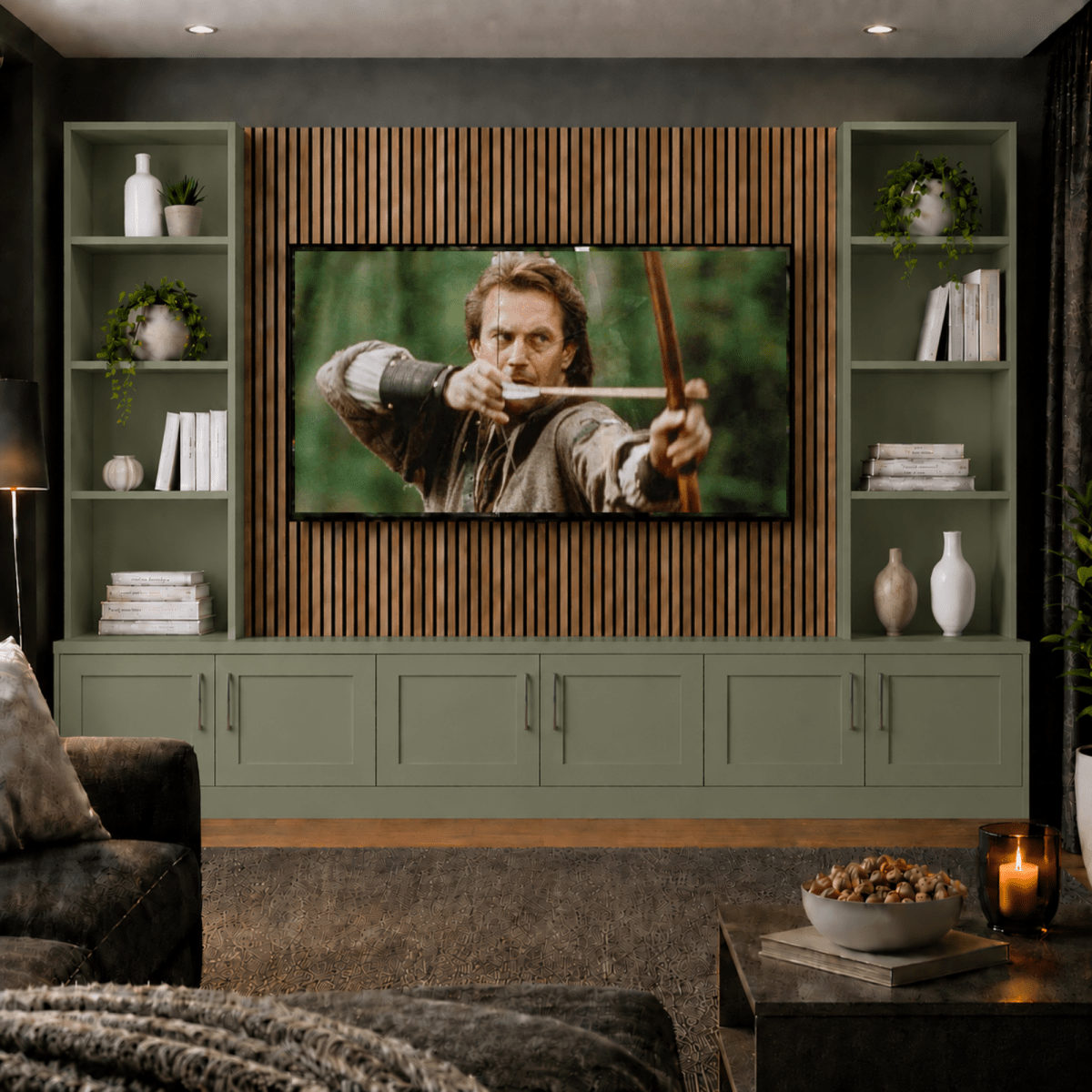 Media Wall Entertainment Shaker Door Base & Double Shelving Unit - For Up to 100" TVs 5 - Online Bedrooms