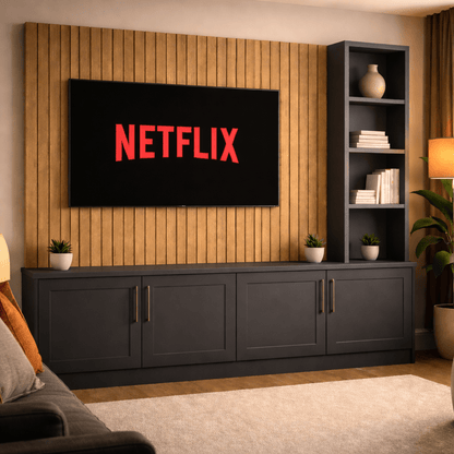 Media Wall Entertainment Shaker Door Base Unit - Right Hand Shelving - For Up to 130" TVs 3 - Online Bedrooms