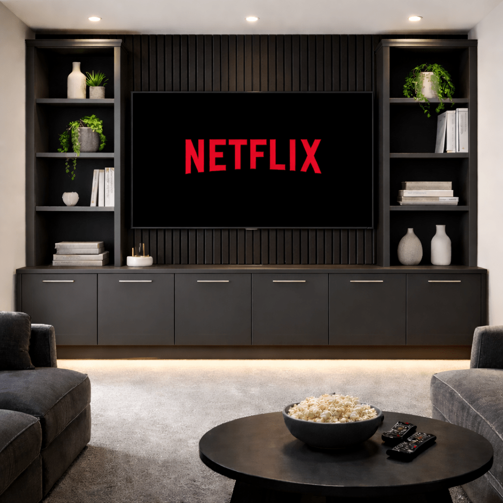 Media Wall Entertainment Smooth Base & Double Shelving Unit - For Up to 100" TVs 1 - Online Bedrooms