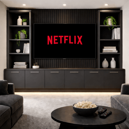 Media Wall Entertainment Smooth Base & Double Shelving Unit - For Up to 100" TVs 1 - Online Bedrooms