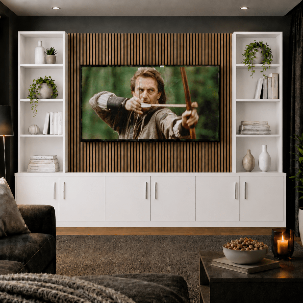 Media Wall Entertainment Smooth Door Base & Double Shelving Unit - For Up to 100" TVs 4 - Online Bedrooms