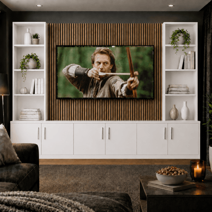 Media Wall Entertainment Smooth Door Base & Double Shelving Unit - For Up to 100" TVs 4 - Online Bedrooms