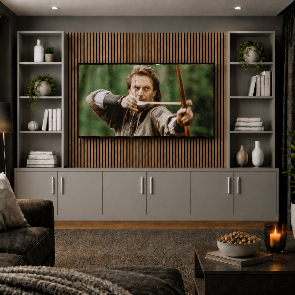 Media Wall Entertainment Smooth Door Base & Double Shelving Unit - For Up to 100" TVs 5 - Online Bedrooms