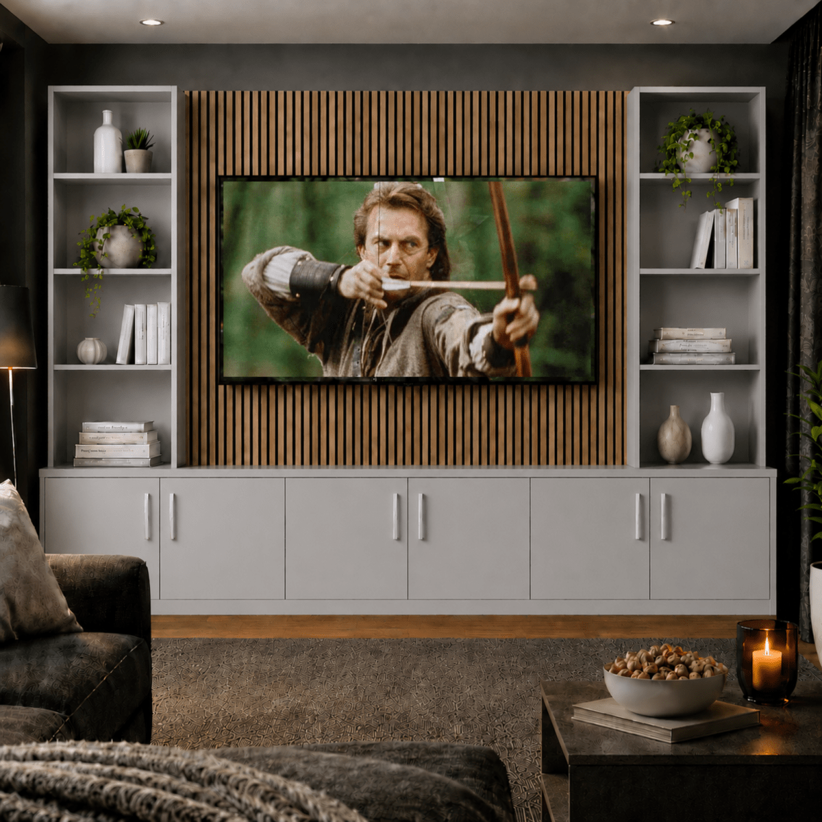 Media Wall Entertainment Smooth Door Base & Double Shelving Unit - For Up to 100" TVs 6 - Online Bedrooms
