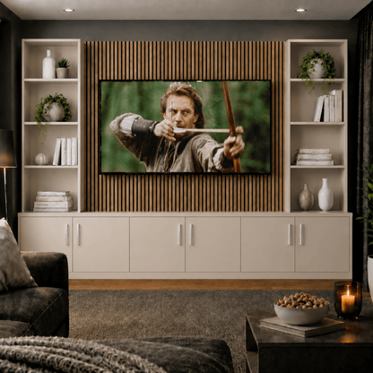 Media Wall Entertainment Smooth Door Base & Double Shelving Unit - For Up to 100" TVs 3 - Online Bedrooms