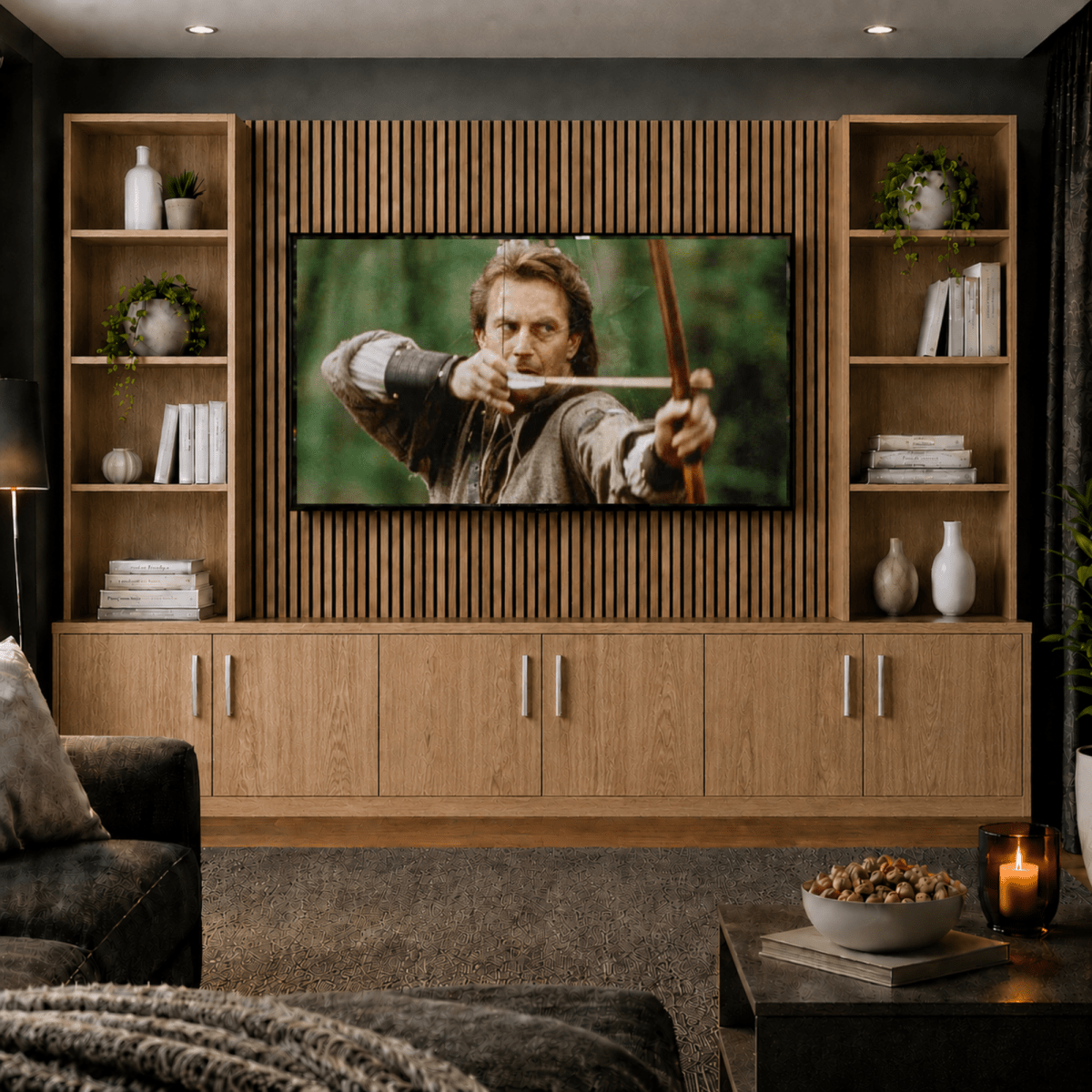 Media Wall Entertainment Smooth Door Base & Double Shelving Unit - For Up to 100" TVs 7 - Online Bedrooms