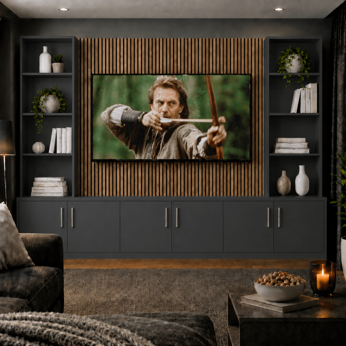 Media Wall Entertainment Smooth Door Base & Double Shelving Unit - For Up to 100" TVs 2 - Online Bedrooms