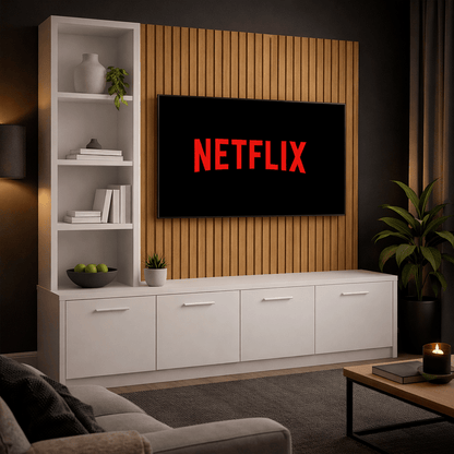 Media Wall Entertainment Smooth Door Base Unit - Left Hand Shelving - For Up to 130" TVs 1 - Online Bedrooms