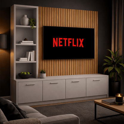 Media Wall Entertainment Smooth Door Base Unit - Left Hand Shelving - For Up to 130" TVs 5 - Online Bedrooms