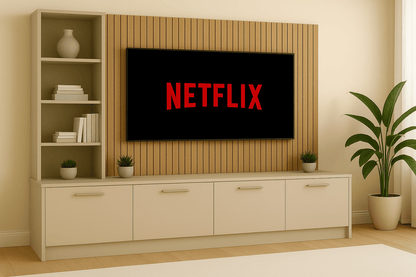 Media Wall Entertainment Unit - Left Hand Shelving - For Up to 130" TVs 10 - Online Bedrooms